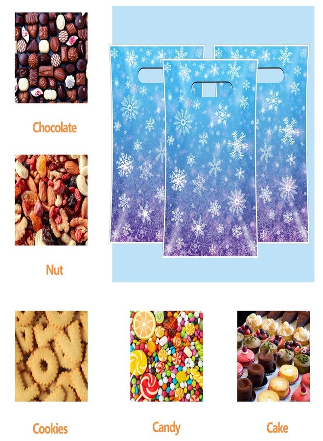 FUULOXE 60 Pcs Snowflake Party Gift Bags with Handle Blue and Purple Wonderland Iced Plastic Goodie Bags Treat Bags for Holiday Birthday Christmas Winter Party Supplies - Image 2